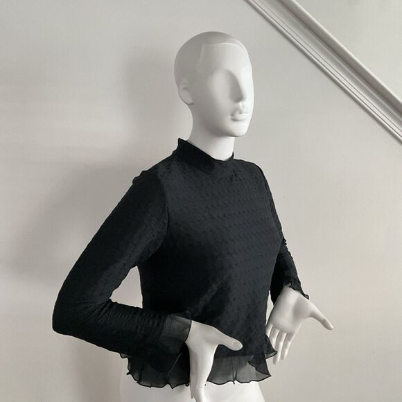 Anthropologie Blue Tassel Top Black Ruffle Turtleneck Pull Over M - Picture 10 of 10